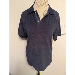 J Crew Navy Blue Terry Cloth Short Sleeve Polo Shirt Size S